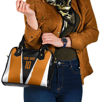 Bass Fishing Shoulder Handbag Jumping Largemouth Fish on Black Hex Pattern and Orange White Lightning Accents - Wonder Print Shop