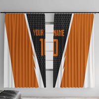Bass Fishing Window Curtain Jumping Largemouth Fish on Black Hex Pattern and Orange White Lightning Accents - Wonder Print Shop