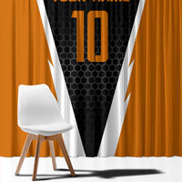 Bass Fishing Window Curtain Jumping Largemouth Fish on Black Hex Pattern and Orange White Lightning Accents - Wonder Print Shop