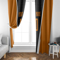 Bass Fishing Window Curtain Jumping Largemouth Fish on Black Hex Pattern and Orange White Lightning Accents - Wonder Print Shop