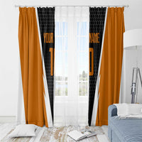 Bass Fishing Window Curtain Jumping Largemouth Fish on Black Hex Pattern and Orange White Lightning Accents - Wonder Print Shop