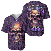 Skull Baseball Jersey Hello Darkness My Old Friend - Horror Seamless Pattern Purple - Wonder Print Shop