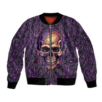 Skull Bomber Jacket Hello Darkness My Old Friend - Horror Seamless Pattern Purple - Wonder Print Shop