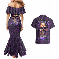 Skull Couples Matching Mermaid Dress And Hawaiian Shirt Hello Darkness My Old Friend - Horror Seamless Pattern Purple - Wonder Print Shop