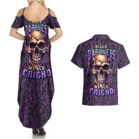 Skull Couples Matching Summer Maxi Dress and Hawaiian Shirt Hello Darkness My Old Friend - Horror Seamless Pattern Purple - Wonder Print Shop