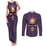 Skull Couples Matching Tank Maxi Dress and Long Sleeve Button Shirts Hello Darkness My Old Friend - Horror Seamless Pattern Purple - Wonder Print Shop