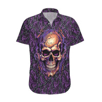 Skull Hawaiian Shirt Hello Darkness My Old Friend - Horror Seamless Pattern Purple - Wonder Print Shop