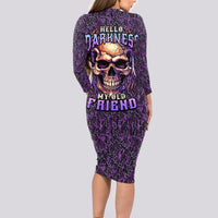 Skull Long Sleeve Bodycon Dress Hello Darkness My Old Friend - Horror Seamless Pattern Purple - Wonder Print Shop