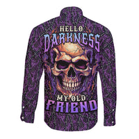 Skull Long Sleeve Button Shirt Hello Darkness My Old Friend - Horror Seamless Pattern Purple - Wonder Print Shop