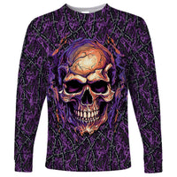 Skull Long Sleeve Shirt Hello Darkness My Old Friend - Horror Seamless Pattern Purple - Wonder Print Shop