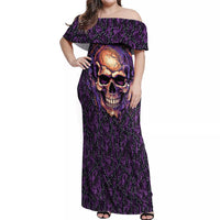 Skull Off Shoulder Maxi Dress Hello Darkness My Old Friend - Horror Seamless Pattern Purple - Wonder Print Shop