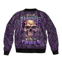 Skull Sleeve Zip Bomber Jacket Hello Darkness My Old Friend - Horror Seamless Pattern Purple - Wonder Print Shop