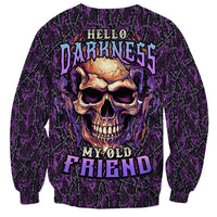 Skull Sweatshirt Hello Darkness My Old Friend - Horror Seamless Pattern Purple - Wonder Print Shop