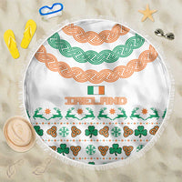 Ireland Christmas Beach Blanket with Celtic Knot Shamrock and Tricolor Holiday Pattern - Wonder Print Shop