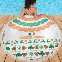 Ireland Christmas Beach Blanket with Celtic Knot Shamrock and Tricolor Holiday Pattern - Wonder Print Shop