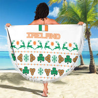 Ireland Christmas Beach Blanket with Celtic Knot Shamrock and Tricolor Holiday Pattern - Wonder Print Shop