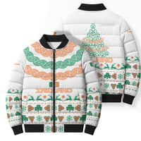 Ireland Christmas Bomber Puffer Jacket with Celtic Knot Shamrock and Tricolor Holiday Pattern - Wonder Print Shop