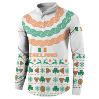 Ireland Christmas Button Sweatshirt with Celtic Knot Shamrock and Tricolor Holiday Pattern - Wonder Print Shop