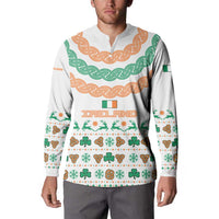 Ireland Christmas Button Sweatshirt with Celtic Knot Shamrock and Tricolor Holiday Pattern - Wonder Print Shop
