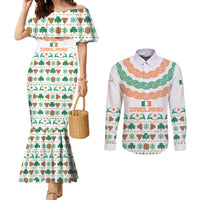 Ireland Christmas Couples Matching Mermaid Dress and Long Sleeve Button Shirt with Celtic Knot Shamrock and Tricolor Holiday Pattern - Wonder Print Shop