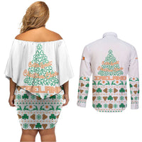 Ireland Christmas Couples Matching Off Shoulder Short Dress and Long Sleeve Button Shirt with Celtic Knot Shamrock and Tricolor Holiday Pattern - Wonder Print Shop