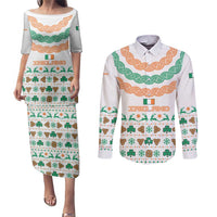 Ireland Christmas Couples Matching Puletasi and Long Sleeve Button Shirt with Celtic Knot Shamrock and Tricolor Holiday Pattern - Wonder Print Shop