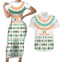 Ireland Christmas Couples Matching Short Sleeve Bodycon Dress and Hawaiian Shirt with Celtic Knot Shamrock and Tricolor Holiday Pattern - Wonder Print Shop