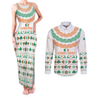 Ireland Christmas Couples Matching Tank Maxi Dress and Long Sleeve Button Shirt with Celtic Knot Shamrock and Tricolor Holiday Pattern - Wonder Print Shop