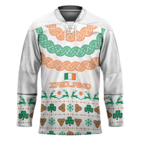 Ireland Christmas Hockey Jersey with Celtic Knot Shamrock and Tricolor Holiday Pattern - Wonder Print Shop