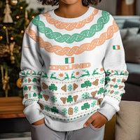 Ireland Christmas Kid Ugly Christmas Sweater with Celtic Knot Shamrock and Tricolor Holiday Pattern - Wonder Print Shop