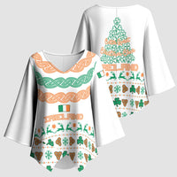 Ireland Christmas Kimono Sleeve Blouse with Celtic Knot Shamrock and Tricolor Holiday Pattern - Wonder Print Shop