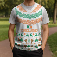Ireland Christmas Knitted V-Neck Vest with Celtic Knot Shamrock and Tricolor Holiday Pattern - Wonder Print Shop