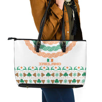 Ireland Christmas Leather Tote Bag with Celtic Knot Shamrock and Tricolor Holiday Pattern - Wonder Print Shop