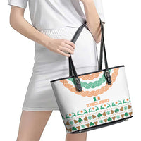 Ireland Christmas Leather Tote Bag with Celtic Knot Shamrock and Tricolor Holiday Pattern - Wonder Print Shop