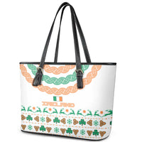 Ireland Christmas Leather Tote Bag with Celtic Knot Shamrock and Tricolor Holiday Pattern - Wonder Print Shop