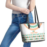 Ireland Christmas Leather Tote Bag with Celtic Knot Shamrock and Tricolor Holiday Pattern - Wonder Print Shop