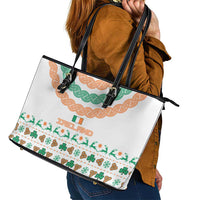 Ireland Christmas Leather Tote Bag with Celtic Knot Shamrock and Tricolor Holiday Pattern - Wonder Print Shop