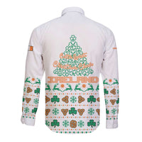 Ireland Christmas Long Sleeve Button Shirt with Celtic Knot Shamrock and Tricolor Holiday Pattern - Wonder Print Shop