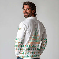 Ireland Christmas Long Sleeve Polo Shirt with Celtic Knot Shamrock and Tricolor Holiday Pattern - Wonder Print Shop