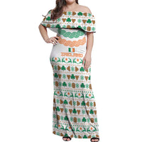 Ireland Christmas Off Shoulder Maxi Dress with Celtic Knot Shamrock and Tricolor Holiday Pattern - Wonder Print Shop