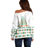 Ireland Christmas Off Shoulder Sweater with Celtic Knot Shamrock and Tricolor Holiday Pattern - Wonder Print Shop