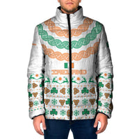 Ireland Christmas Padded Jacket with Celtic Knot Shamrock and Tricolor Holiday Pattern - Wonder Print Shop