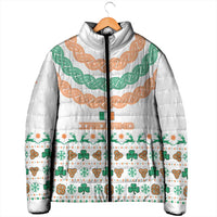 Ireland Christmas Padded Jacket with Celtic Knot Shamrock and Tricolor Holiday Pattern - Wonder Print Shop