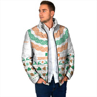 Ireland Christmas Padded Jacket with Celtic Knot Shamrock and Tricolor Holiday Pattern - Wonder Print Shop
