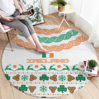 Ireland Christmas Round Carpet with Celtic Knot Shamrock and Tricolor Holiday Pattern - Wonder Print Shop