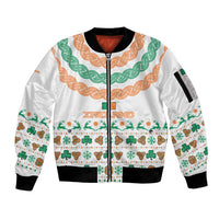 Ireland Christmas Sleeve Zip Bomber Jacket with Celtic Knot Shamrock and Tricolor Holiday Pattern - Wonder Print Shop