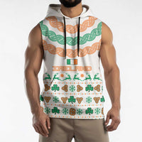 Ireland Christmas Sleeveless Hoodie with Celtic Knot Shamrock and Tricolor Holiday Pattern - Wonder Print Shop