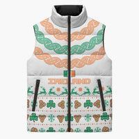 Ireland Christmas Sleeveless Puffer Jacket with Celtic Knot Shamrock and Tricolor Holiday Pattern - Wonder Print Shop
