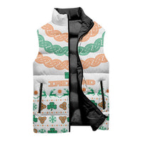 Ireland Christmas Sleeveless Puffer Jacket with Celtic Knot Shamrock and Tricolor Holiday Pattern - Wonder Print Shop