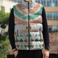 Ireland Christmas Sleeveless Puffer Jacket with Celtic Knot Shamrock and Tricolor Holiday Pattern - Wonder Print Shop